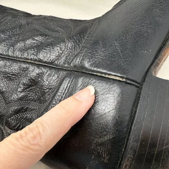 Nocona Western Boots Mens 8.5 Embroidered Black Leather Cowboy Pointed Toe Ranch