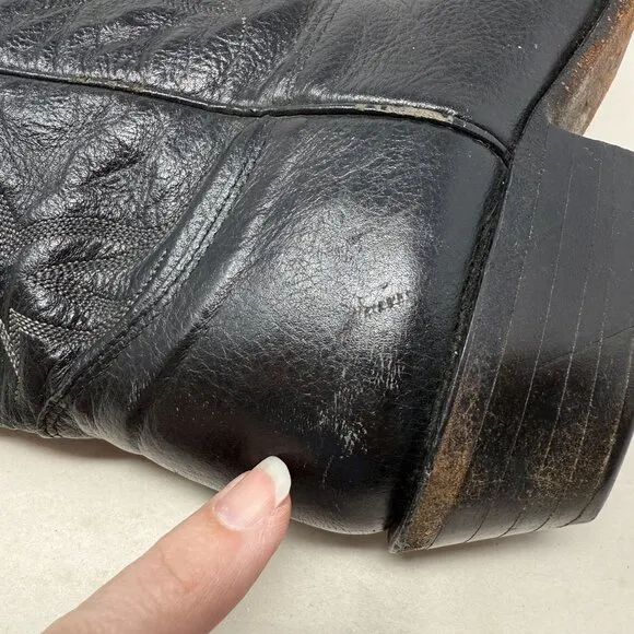 Nocona Western Boots Mens 8.5 Embroidered Black Leather Cowboy Pointed Toe Ranch