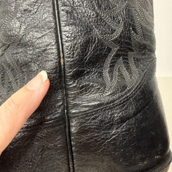 Nocona Western Boots Mens 8.5 Embroidered Black Leather Cowboy Pointed Toe Ranch