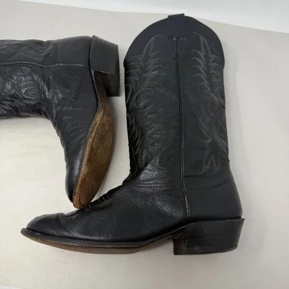 Nocona Western Boots Mens 8.5 Embroidered Black Leather Cowboy Pointed Toe Ranch