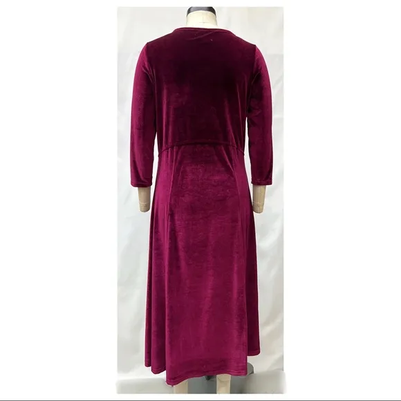 Norm Thompson Deep Burgundy Wine Red 3/4 Sleeve Velvet Long Dress