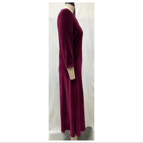 Norm Thompson Deep Burgundy Wine Red 3/4 Sleeve Velvet Long Dress