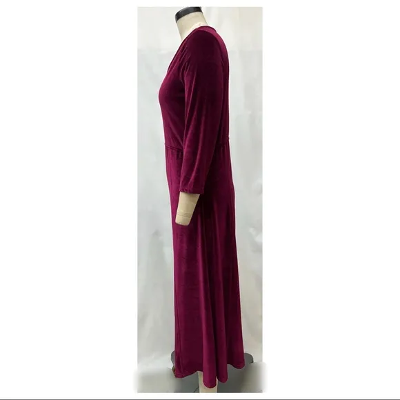 Norm Thompson Deep Burgundy Wine Red 3/4 Sleeve Velvet Long Dress