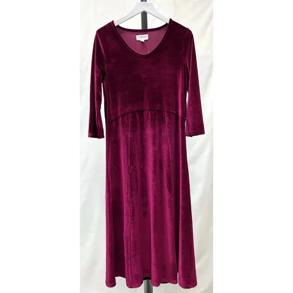 Norm Thompson Deep Burgundy Wine Red 3/4 Sleeve Velvet Long Dress