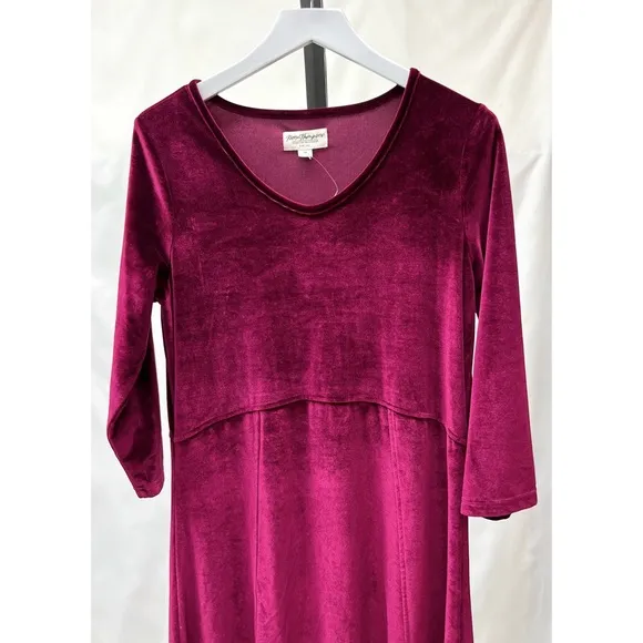 Norm Thompson Deep Burgundy Wine Red 3/4 Sleeve Velvet Long Dress