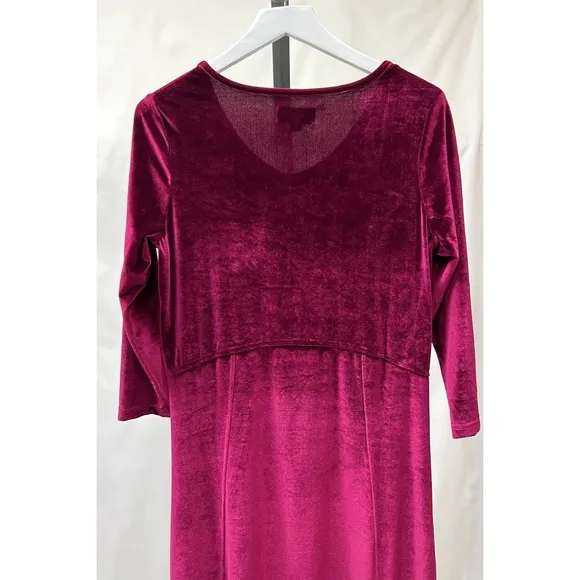 Norm Thompson Deep Burgundy Wine Red 3/4 Sleeve Velvet Long Dress