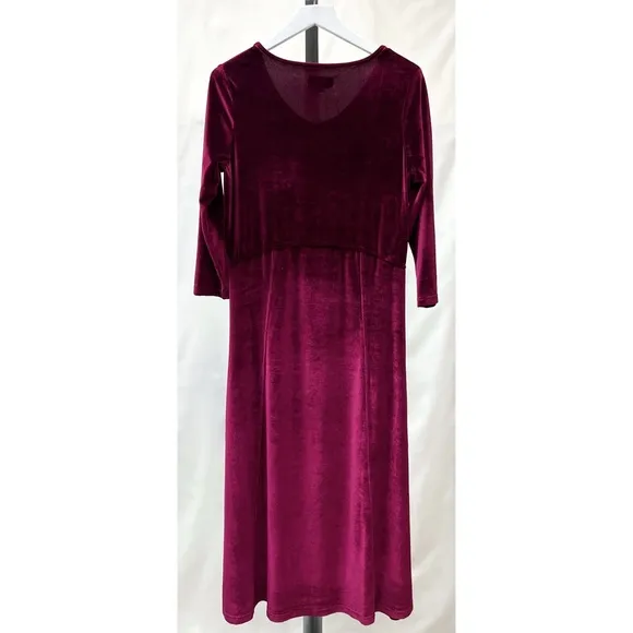 Norm Thompson Deep Burgundy Wine Red 3/4 Sleeve Velvet Long Dress