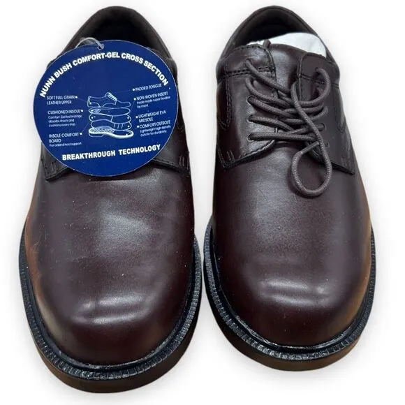 Nunn Bush Shoes Mens 8 Brown Plain Toe Oxford Leather Comfort Gel Work Walking‎