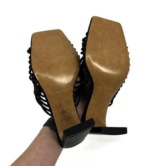 NWOB Jonathan Simkhai Audra Macrame Heeled Square Toe Sandals Black 37 US 7