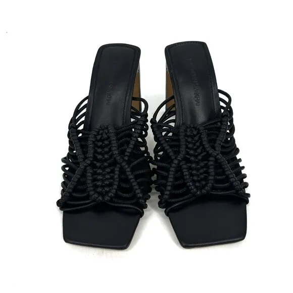 NWOB Jonathan Simkhai Audra Macrame Heeled Square Toe Sandals Black 37 US 7