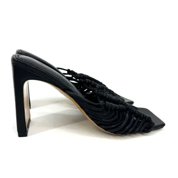 NWOB Jonathan Simkhai Audra Macrame Heeled Square Toe Sandals Black 37 US 7