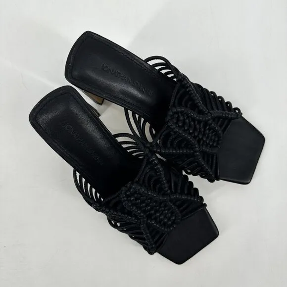 NWOB Jonathan Simkhai Audra Macrame Heeled Square Toe Sandals Black 37 US 7