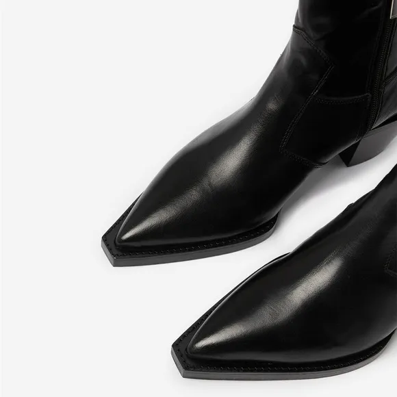 NWOB The Kooples Western Style Black Leather Ankle Boots, size EU 40, US 8.5