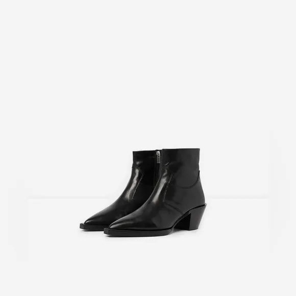 NWOB The Kooples Western Style Black Leather Ankle Boots, size EU 40, US 8.5