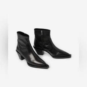 NWOB The Kooples Western Style Black Leather Ankle Boots, size EU 40, US 8.5