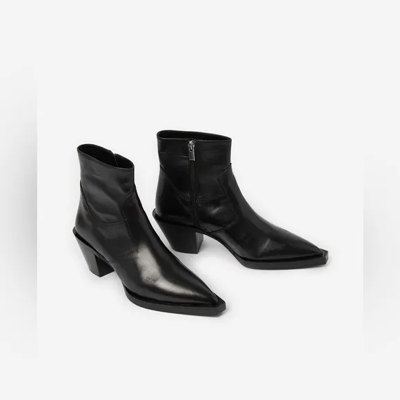 NWOB The Kooples Western Style Black Leather Ankle Boots, size EU 40, US 8.5
