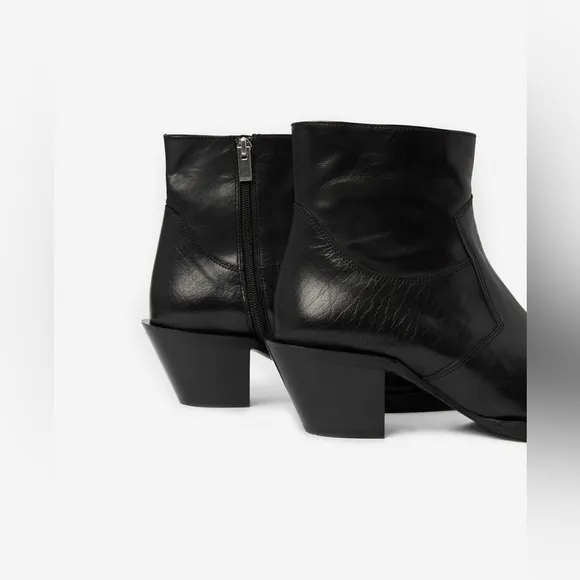 NWOB The Kooples Western Style Black Leather Ankle Boots, size EU 40, US 8.5