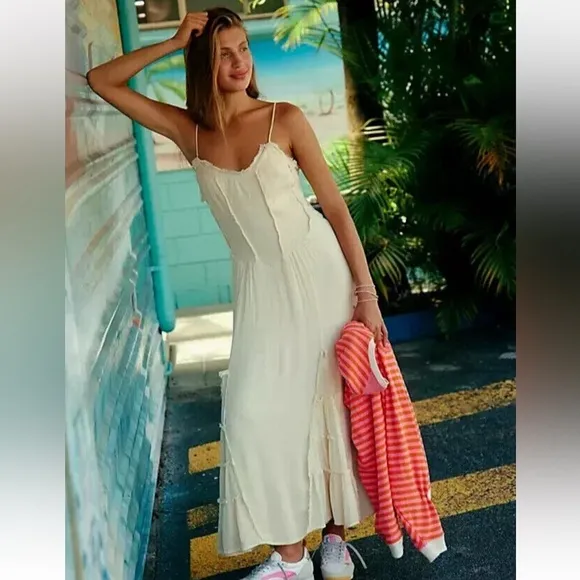 NWOT Free People Siren Nights Maxi Dress in Cream. Size Large