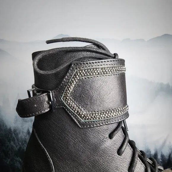 NWOT Jessica Simpson Karia Rhinestone Leather Combat Boots | Women's 8M