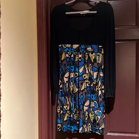 NWOT Trina Turk 100% Silk Long Volume Sleeve Geometric Butterfly Printed Dress