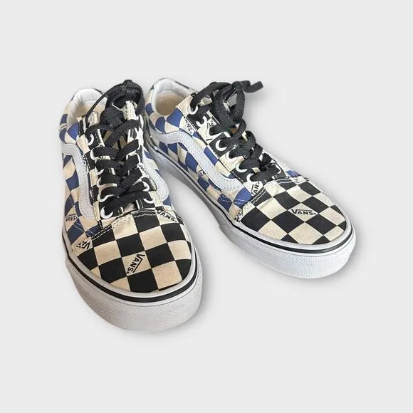 NWOT VANS OLD SCHOOL BIG CHECKERED SHOES Blue Black Cream WOMENS 8 MENS 6.5
