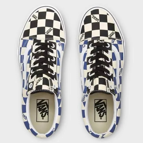 NWOT VANS OLD SCHOOL BIG CHECKERED SHOES Blue Black Cream WOMENS 8 MENS 6.5