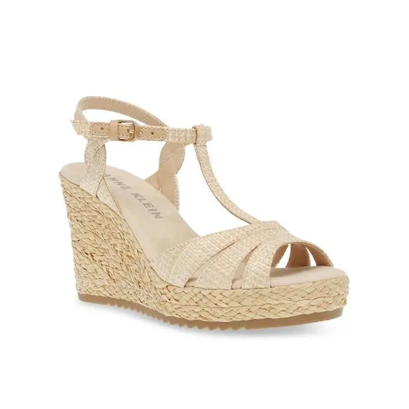 NWT ANNE KLEIN Womens Beige 1&quot; Platform Waves Open Wedge Espadrille Shoes 9.5 M