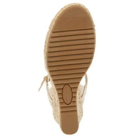 NWT ANNE KLEIN Womens Beige 1&quot; Platform Waves Open Wedge Espadrille Shoes 9.5 M