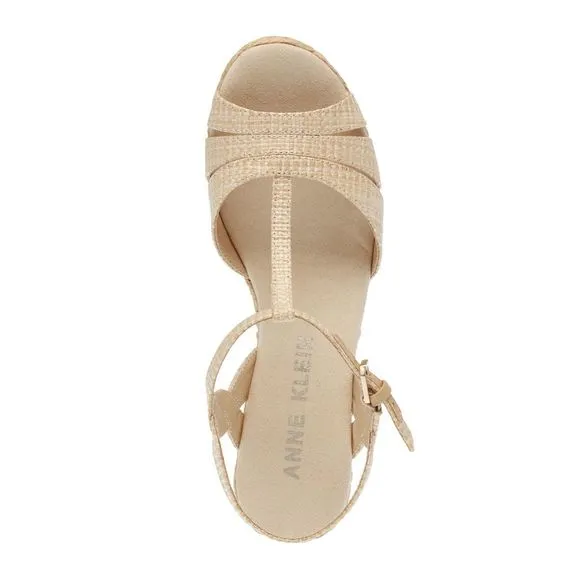 NWT ANNE KLEIN Womens Beige 1&quot; Platform Waves Open Wedge Espadrille Shoes 9.5 M