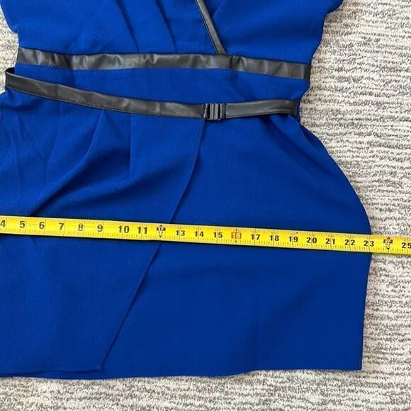 NWT Anthropologie Maeve V-Neck Mini Dress Royal Blue Black Faux Leather Trim 12