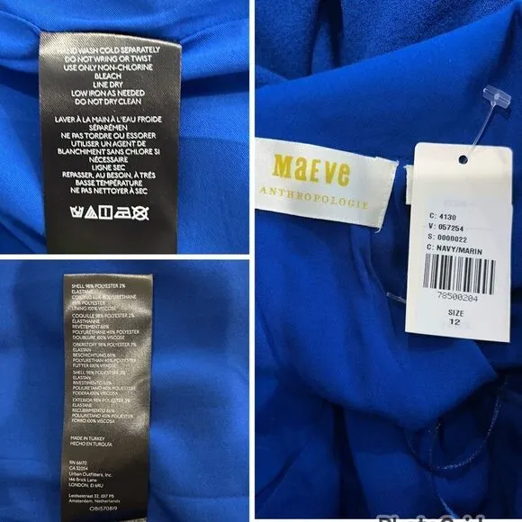 NWT Anthropologie Maeve V-Neck Mini Dress Royal Blue Black Faux Leather Trim 12
