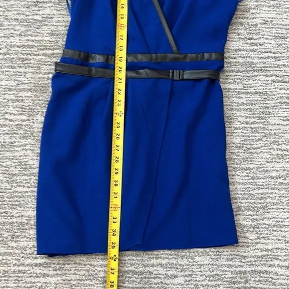 NWT Anthropologie Maeve V-Neck Mini Dress Royal Blue Black Faux Leather Trim 12