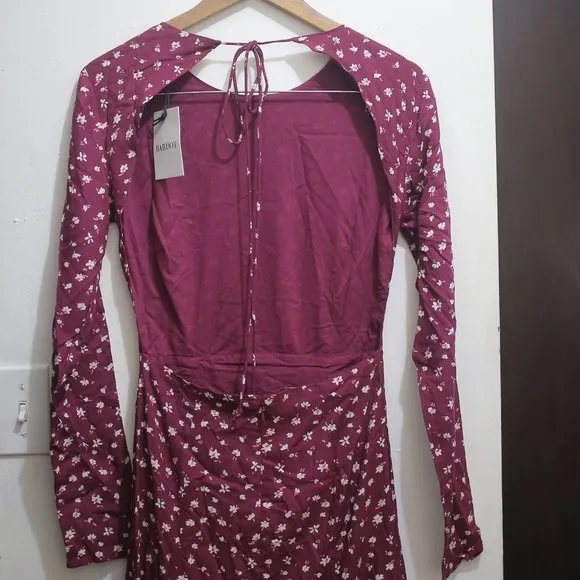 NWT Bardot &amp; Revolve Burgundy Floral Open Back Midi Dress.