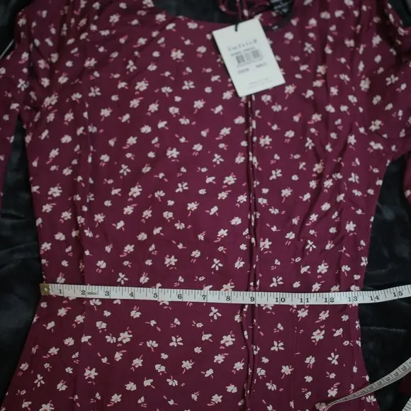 NWT Bardot &amp; Revolve Burgundy Floral Open Back Midi Dress.