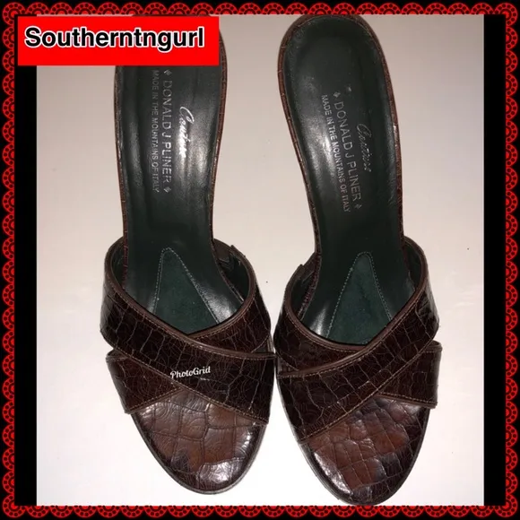 NWT DONALD J. PLINER Croc Leather  Sandals/ Heels
