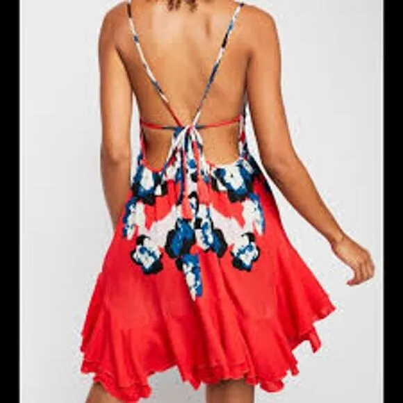 NWT Free People Intimately Cherry Kiss combo red and blue dress - small