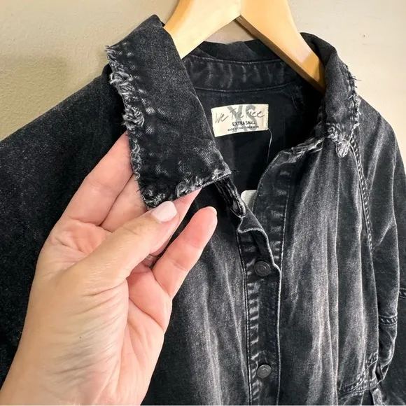 NWT Free People We The Free Hannah Denim Mini Dress Black Oversize Size XS