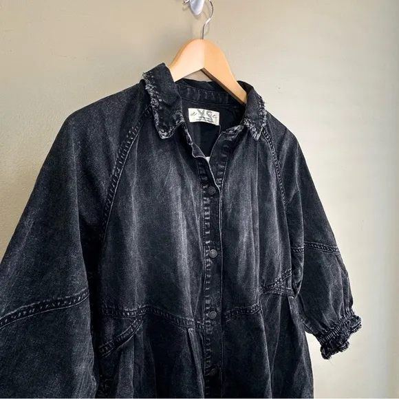NWT Free People We The Free Hannah Denim Mini Dress Black Oversize Size XS