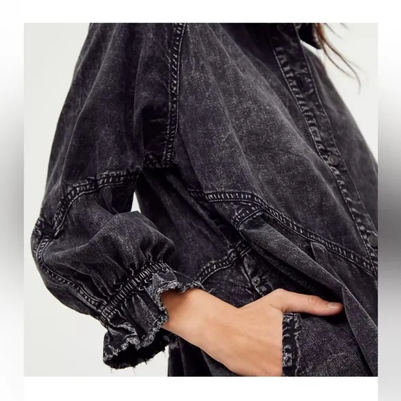 NWT Free People We The Free Hannah Denim Mini Dress Black Oversize Size XS