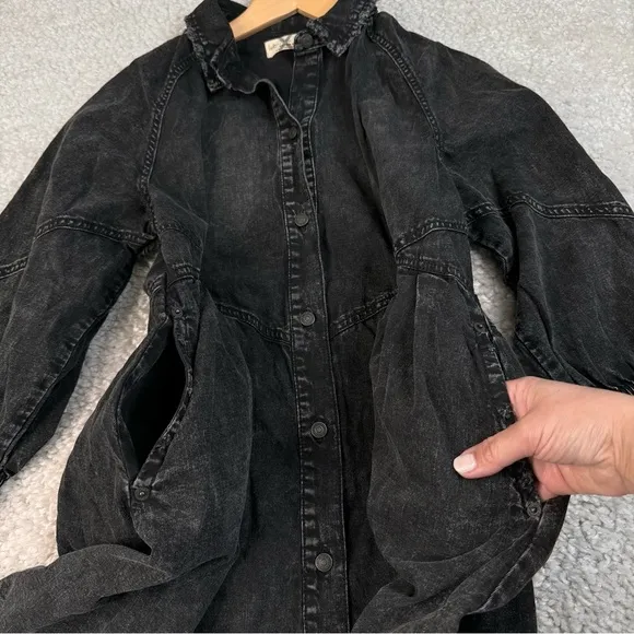 NWT Free People We The Free Hannah Denim Mini Dress Black Oversize Size XS