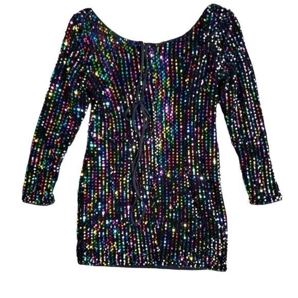 NWT Giffniseti Rainbow Sequins Cut Out Mini Dress Size M