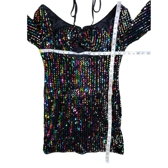 NWT Giffniseti Rainbow Sequins Cut Out Mini Dress Size M