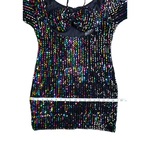 NWT Giffniseti Rainbow Sequins Cut Out Mini Dress Size M