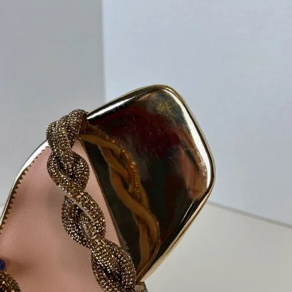 NWT J Crew Zadie Strappy Kitten Heels Sandals Gold Crystal Embellishment Sz 8