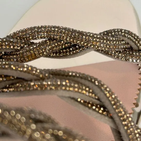 NWT J Crew Zadie Strappy Kitten Heels Sandals Gold Crystal Embellishment Sz 8