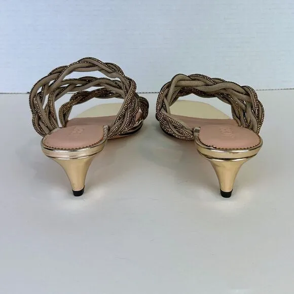NWT J Crew Zadie Strappy Kitten Heels Sandals Gold Crystal Embellishment Sz 8