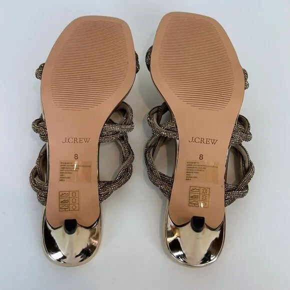 NWT J Crew Zadie Strappy Kitten Heels Sandals Gold Crystal Embellishment Sz 8