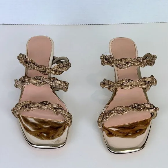 NWT J Crew Zadie Strappy Kitten Heels Sandals Gold Crystal Embellishment Sz 8