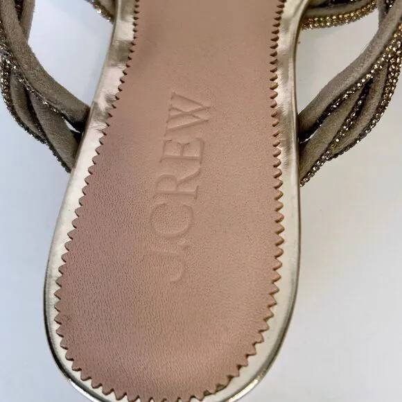NWT J Crew Zadie Strappy Kitten Heels Sandals Gold Crystal Embellishment Sz 8
