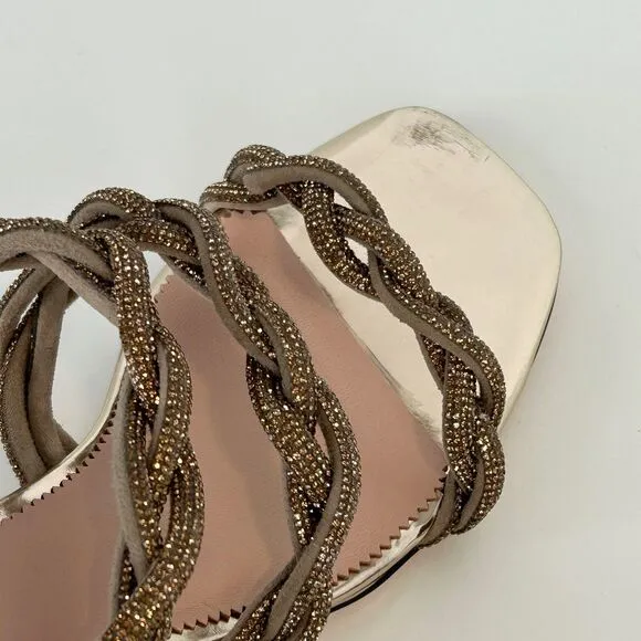 NWT J Crew Zadie Strappy Kitten Heels Sandals Gold Crystal Embellishment Sz 8
